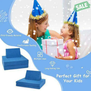 4-Piece Convertible Kids Couch Set with 2 Folding Mats-Blue Blue Kids Chairs & Seating