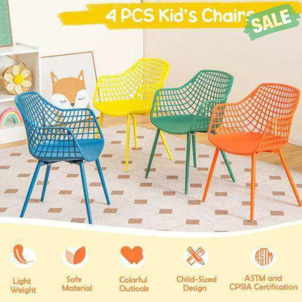 4 Pieces Kids Chairs with Curved Backrest and Ergonomic Armrests Kids Chairs & Seating