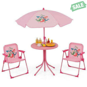 4 Pieces Kids Picnic Set with 2 Folding Chairs and Height Adjustable Umbrella-Pink