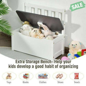 4 Pieces Kids Wooden Activity Table and Chairs Set with Storage Bench and Study Desk-Gray Natural Kids Table & Chair