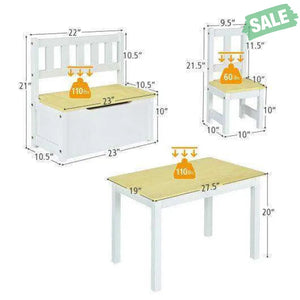 4 Pieces Kids Wooden Activity Table and Chairs Set with Storage Bench and Study Desk-Gray Natural Kids Table & Chair