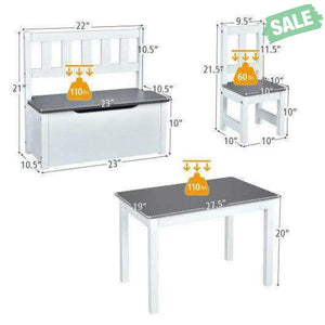 4 Pieces Kids Wooden Activity Table and Chairs Set with Storage Bench and Study Desk-Gray Natural Kids Table & Chair