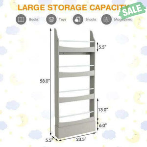 4-Tier Bookshelf with 2 Anti-Tipping Kits for Books and Magazines-Gray White Kids Storage
