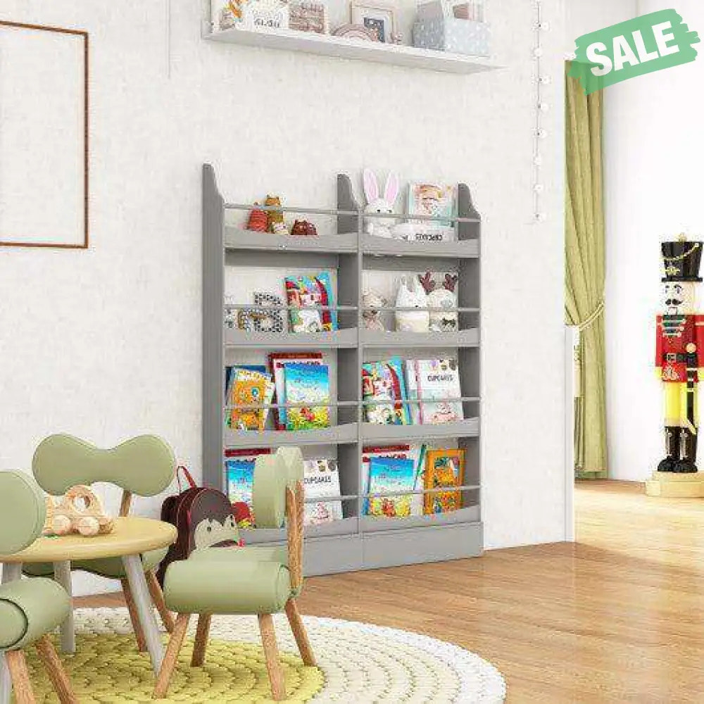 4-Tier Bookshelf with 2 Anti-Tipping Kits for Books and Magazines-Gray White Kids Storage