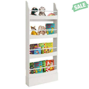 4-Tier Bookshelf with 2 Anti-Tipping Kits for Books and Magazines-Gray White Kids Storage