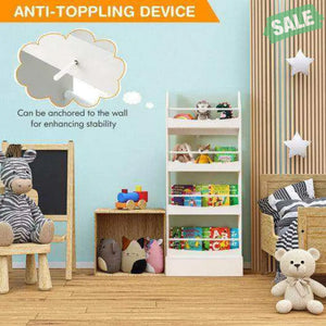 4-Tier Bookshelf with 2 Anti-Tipping Kits for Books and Magazines-Gray White Kids Storage