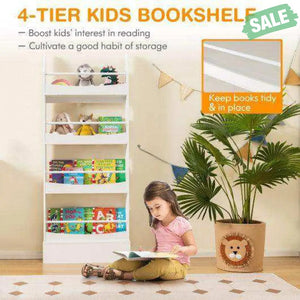 4-Tier Bookshelf with 2 Anti-Tipping Kits for Books and Magazines-Gray White Kids Storage
