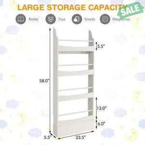 4-Tier Bookshelf with 2 Anti-Tipping Kits for Books and Magazines-Gray White Kids Storage