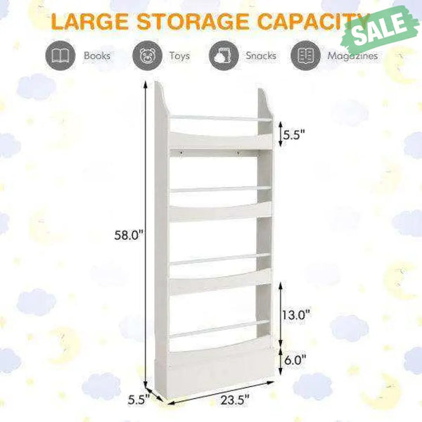 4-Tier Bookshelf with 2 Anti-Tipping Kits for Books and Magazines-Gray White Kids Storage