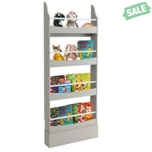 4-Tier Bookshelf with 2 Anti-Tipping Kits for Books and Magazines-Gray White Kids Storage