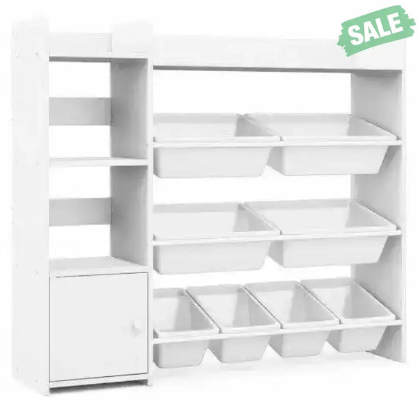 4-Tier Kids Bookshelf and Toy Storage Rack with 8 Toy Organizer Bins-Grey Kids Storage