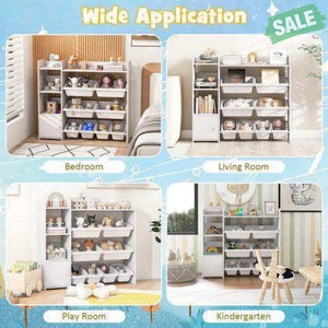 4-Tier Kids Bookshelf and Toy Storage Rack with 8 Toy Organizer Bins-Grey Kids Storage