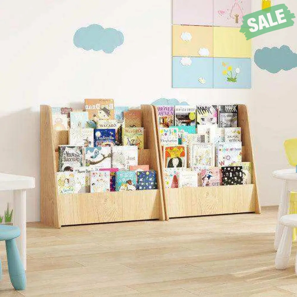 4-Tier Kids Bookshelf with Deep Compartments for Bedroom-Natural Natural Kids Storage