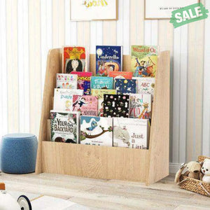 4-Tier Kids Bookshelf with Deep Compartments for Bedroom-Natural Natural Kids Storage