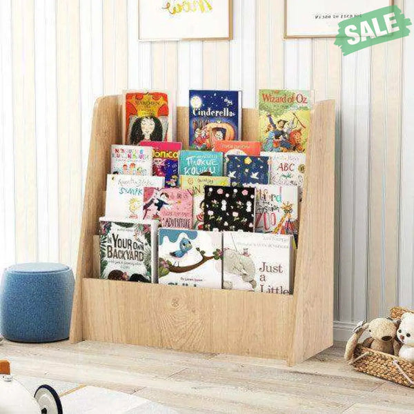 4-Tier Kids Bookshelf with Deep Compartments for Bedroom-Natural Natural Kids Storage