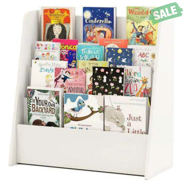 4-Tier Kids Bookshelf with Deep Compartments for Bedroom-Natural Natural Kids Storage