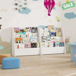 4-Tier Kids Bookshelf with Deep Compartments for Bedroom-Natural Natural Kids Storage