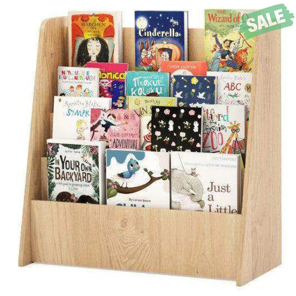 4-Tier Kids Bookshelf with Deep Compartments for Bedroom-Natural Natural Kids Storage