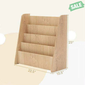 4-Tier Kids Bookshelf with Deep Compartments for Bedroom-Natural Natural Kids Storage