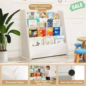 4-Tier Kids Bookshelf with Deep Compartments for Bedroom-Natural Natural Kids Storage