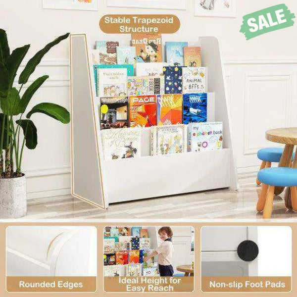 4-Tier Kids Bookshelf with Deep Compartments for Bedroom-Natural Natural Kids Storage