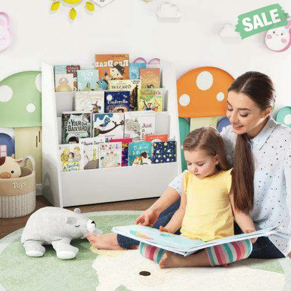 4-Tier Kids Bookshelf with Deep Compartments for Bedroom-White