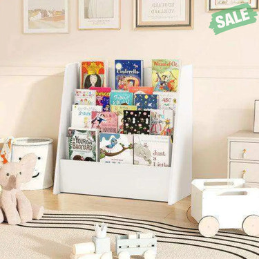 4-Tier Kids Bookshelf with Deep Compartments for Bedroom-White