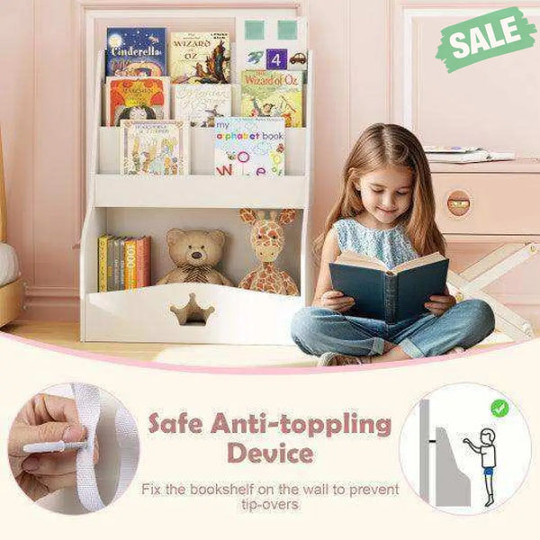 4-Tier Kids Bookshelf with Shelves and Compartment for Toddlers-White Kids Storage