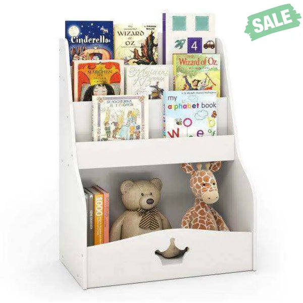 4-Tier Kids Bookshelf with Shelves and Compartment for Toddlers-White Kids Storage