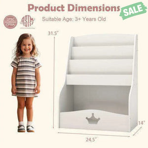 4-Tier Kids Bookshelf with Shelves and Compartment for Toddlers-White Kids Storage