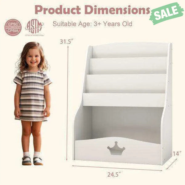 4-Tier Kids Bookshelf with Shelves and Compartment for Toddlers-White Kids Storage