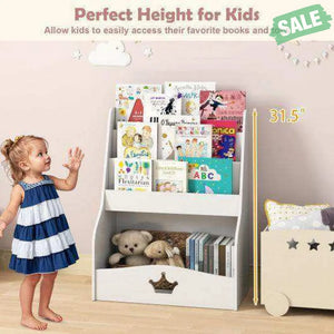 4-Tier Kids Bookshelf with Shelves and Compartment for Toddlers-White Kids Storage