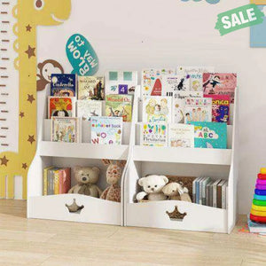 4-Tier Kids Bookshelf with Shelves and Compartment for Toddlers-White Kids Storage
