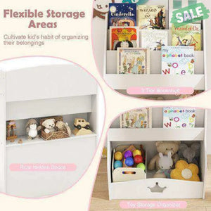 4-Tier Kids Bookshelf with Shelves and Compartment for Toddlers-White Kids Storage