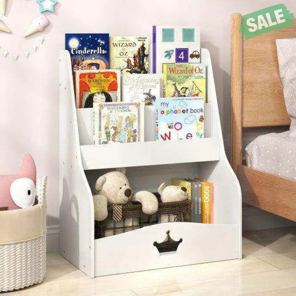 4 Tier Bookshelf Shelves Compartment Toddlers