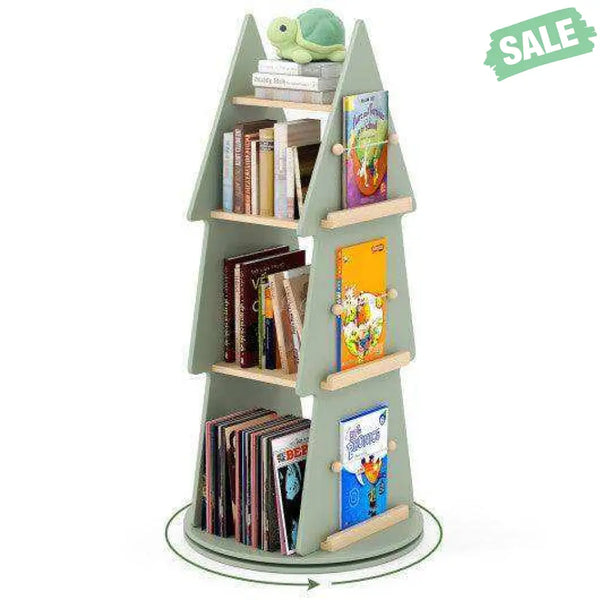 4 Tier Tree Shape Kids Rotating Bookshelf 360¬∞ Display Rack Storage Organizer-Green