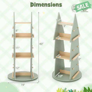 4 Tier Tree Shape Kids Rotating Bookshelf 360¬∞ Display Rack Storage Organizer-Green