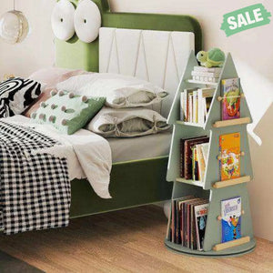 4 Tier Tree Shape Kids Rotating Bookshelf 360¬∞ Display Rack Storage Organizer-Green