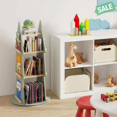 4 Tier Tree Shape Kids Rotating Bookshelf 360¬∞ Display Rack Storage Organizer-Green