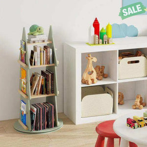 4 Tier Tree Shape Kids Rotating Bookshelf 360¬∞ Display Rack Storage Organizer-Green