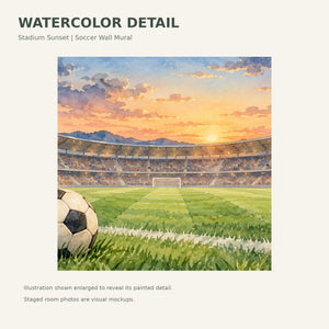 Watercolor Stadium Sunset Soccer Wall Mural, image 4