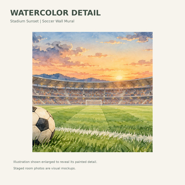 Watercolor Stadium Sunset Soccer Wall Mural, image 4