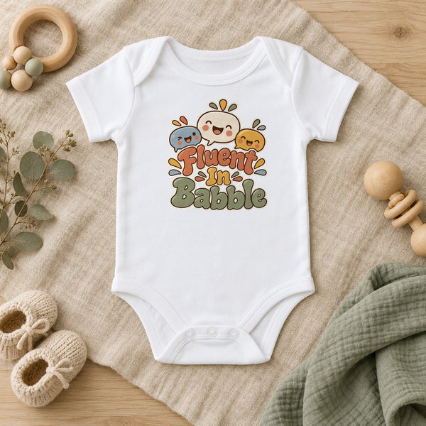 Fluent In Babble baby bodysuit in white
