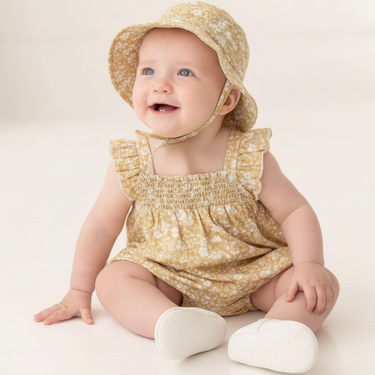 Organic Bucket Sun Hat - Yellow Blossom