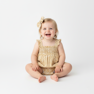 Organic Ruffle Sleeve Bubble Romper - Yellow Blossom