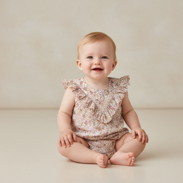 Organic Sleeveless Ruffle Bubble Romper - Pastel Bloom