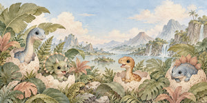 Watercolor Hatching Dinosaurs Wall Mural, image 3