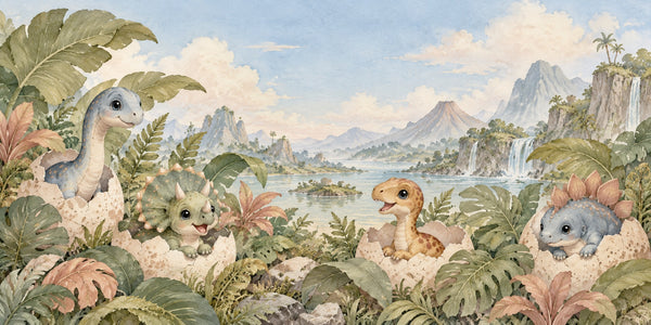 Watercolor Hatching Dinosaurs Wall Mural, image 3
