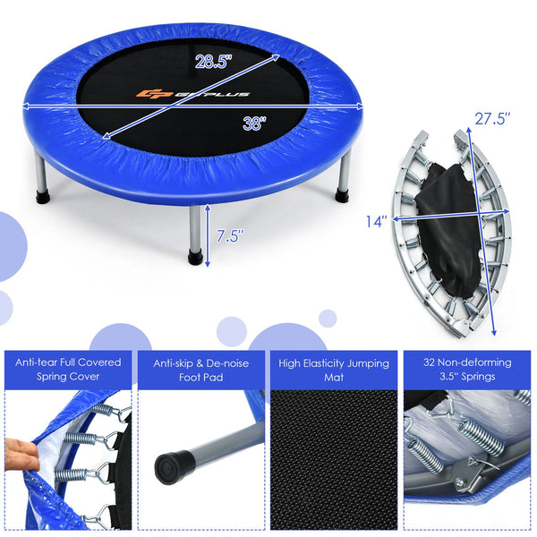 40" Foldable Fitness Trampoline with Safety Pad for Adults and Kids