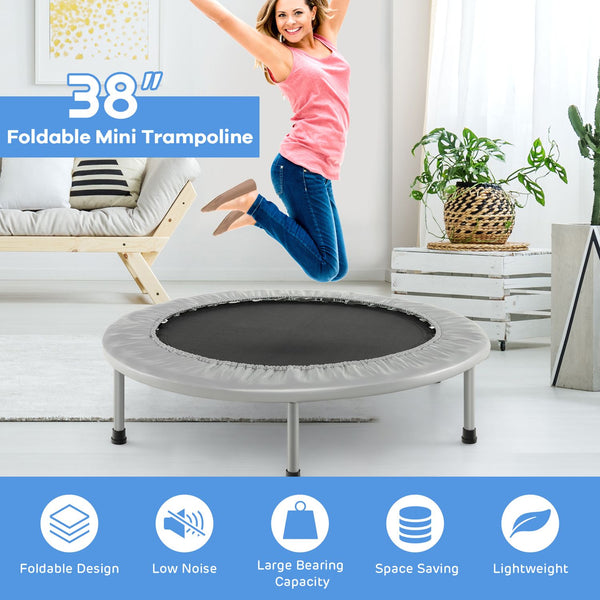 40" Foldable Fitness Trampoline with Safety Pad for Adults and Kids